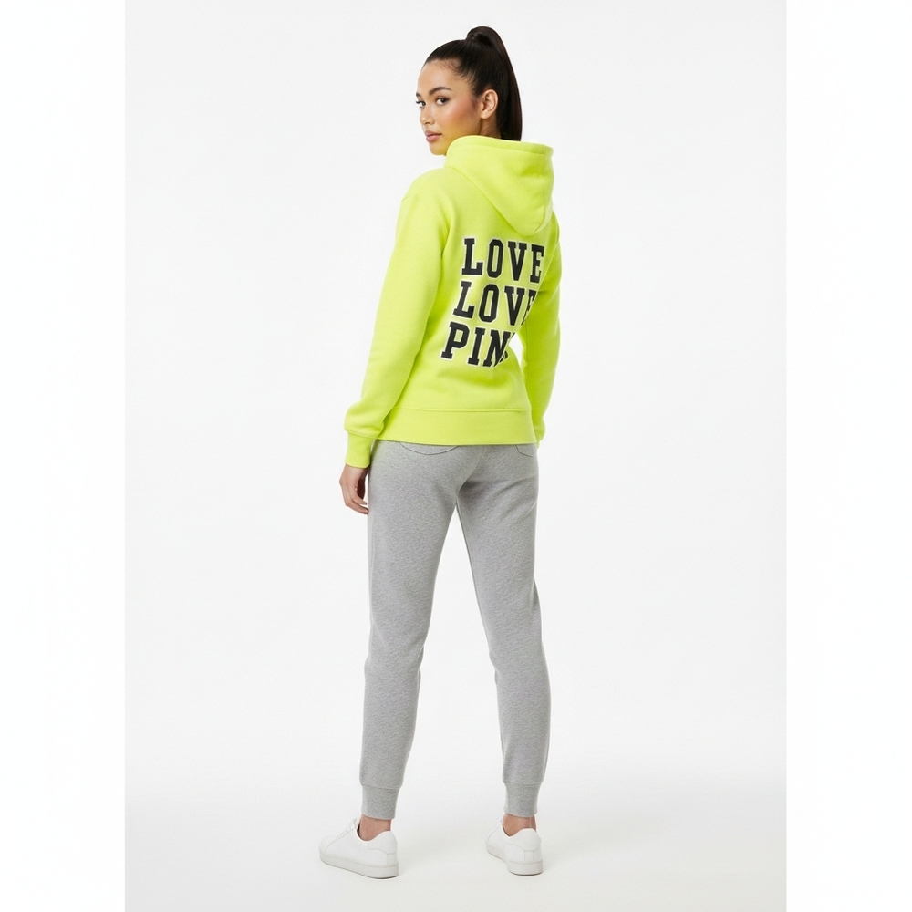 Victoria's Secret PINK LOVE LOVE PINK Neon Yellow Zip Up Hoodie XS